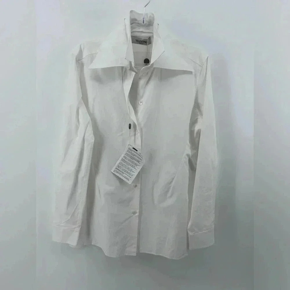 NWT $1400 VALENTINO Shirt IT40 US4 White Double Collar Made in Italy - Picture 3 of 13